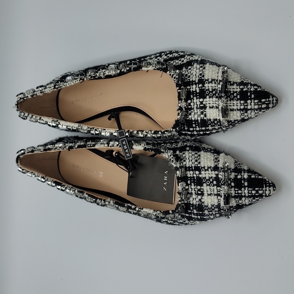 Zara woman tweed with rhinestones embellishments pointed shoes size 40 - Picture 2 of 7